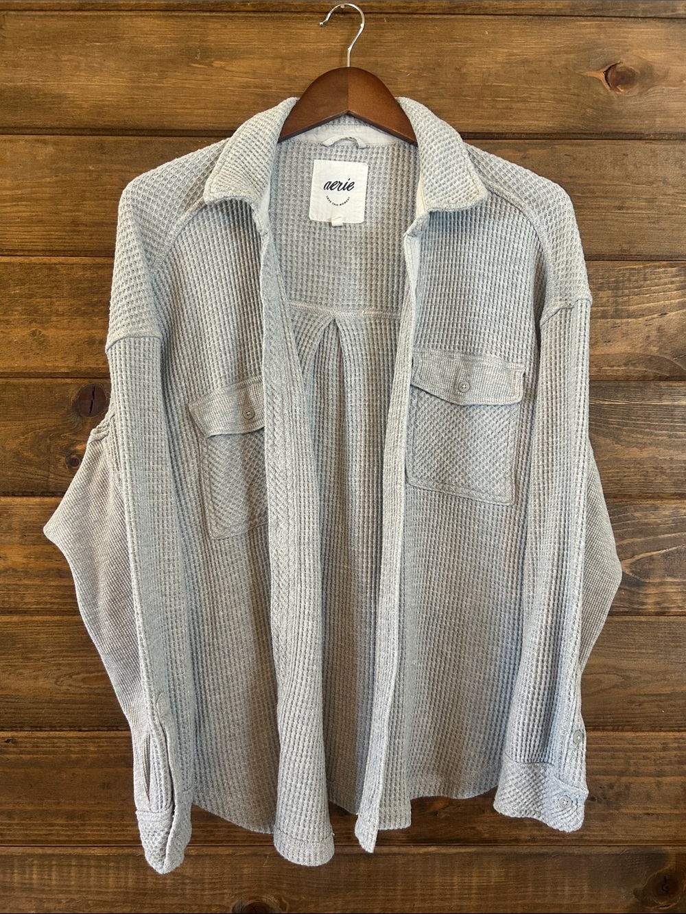 aerie Light Gray Waffle-Knit Button-Front Shacket